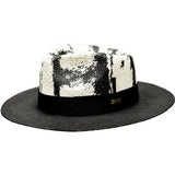 Bruno Capelo Lux Wide Brim Hand-Dyed Straw Fedora in Black / White