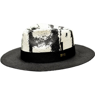 Bruno Capelo Lux Wide Brim Hand-Dyed Straw Fedora in Black / White