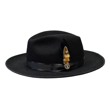 Bruno Capelo Melrose Wide Brim Wool Felt Fedora Hat in Black #color_ Black