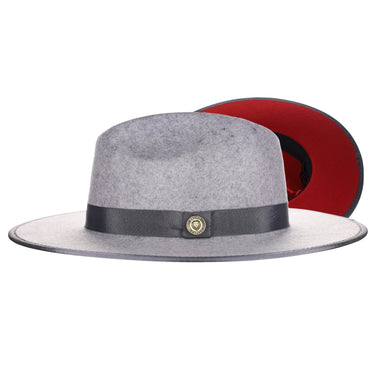 Bruno Capelo Monarch Red Bottom Wide Brim Wool Fedora in Heather Grey / Red #color_ Heather Grey / Red