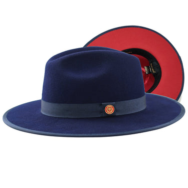 Bruno Capelo Monarch Red Bottom Wide Brim Wool Fedora in Navy / Red #color_ Navy / Red