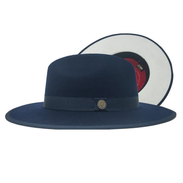 Bruno Capelo Monarch White Bottom Wide Brim Wool Fedora in Navy / White