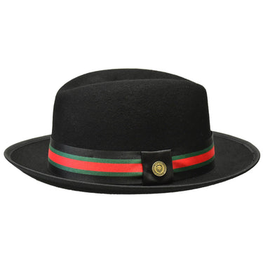 Bruno Capelo Princeton Elite Center Dent Wool Fedora in Black / Red / Green #color_ Black / Red / Green