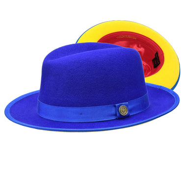Bruno Capelo Princeton Gold Bottom Center Dent Wool Fedora in Royal / Gold #color_ Royal / Gold