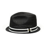 Bruno Capelo Retro 2-Tone Straw Fedora Hat Snap Brim in Black White