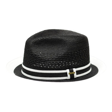 Bruno Capelo Retro 2-Tone Straw Fedora Hat Snap Brim in Black White