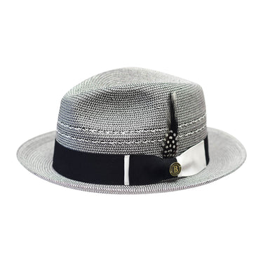 Bruno Capelo Ricardo 2-Tone Straw Fedora Hat Snap Brim in Black / White