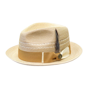 Bruno Capelo Ricardo 2-Tone Straw Fedora Hat Snap Brim in Ivory / Cognac
