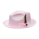 Bruno Capelo Ricardo 2-Tone Straw Fedora Hat Snap Brim in Light Pink / White