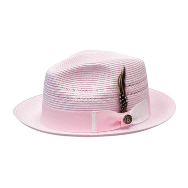 Bruno Capelo Ricardo 2-Tone Straw Fedora Hat Snap Brim in Light Pink / White