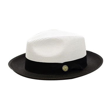 Bruno Capelo Salvatore Pinch Front Straw Fedora in White / Black