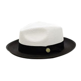 Bruno Capelo Salvatore Pinch Front Straw Fedora in White / Black