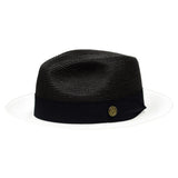 Bruno Capelo Salvatore Pinch Front Straw Fedora in Black / White
