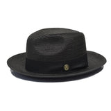 Bruno Capelo Salvatore Pinch Front Straw Fedora in Black / Black