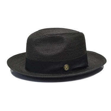 Bruno Capelo Salvatore Pinch Front Straw Fedora in Black / Black