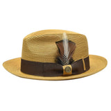 Bruno Capelo Theo Pinch Front Straw Fedora in Whiskey / Brown