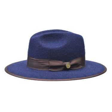 Bruno Capelo Urban Wide Brim Wool Fedora in Denim / Brown