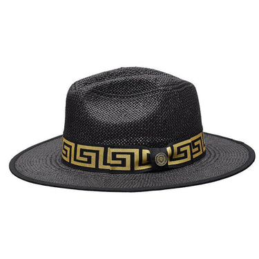 Bruno Capelo Valentino Wide Brim Pinch Front Straw Fedora in Black / Gold