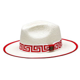 Bruno Capelo Valentino Wide Brim Pinch Front Straw Fedora in White / Red