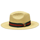 Bruno Capelo Valentino Wide Brim Pinch Front Straw Fedora in Natural / Red / Green