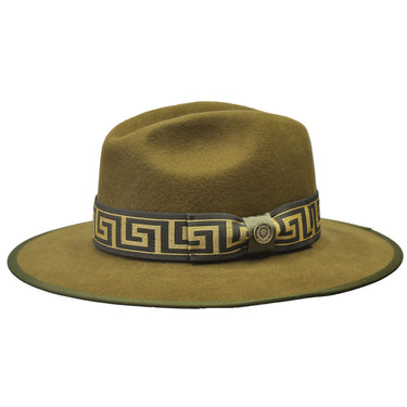 Bruno Capelo Wesley Wide Brim Pinch Front Wool Fedora in Olive / Gold #color_ Olive / Gold