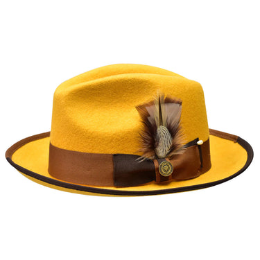 Bruno Capelo Winston Pinch Front Wool Fedora in Mustard / Brown #color_ Mustard / Brown
