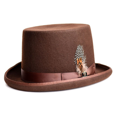 Bruno Capelo Wool Felt Top Hat Mid-Crown Height in Brown #color_ Brown