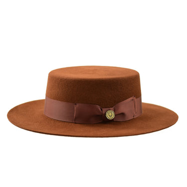 Bruno Capelo Zayden Wide Brim Wool Boater (Gaucho) in Brandy