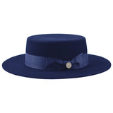 Bruno Capelo Zayden Wide Brim Wool Boater (Gaucho) in Navy