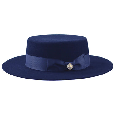 Bruno Capelo Zayden Wide Brim Wool Boater (Gaucho) in Navy