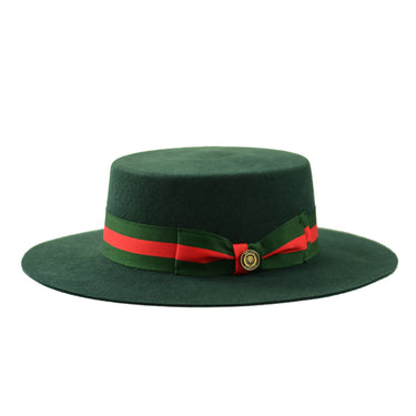 Bruno Capelo Zayden Wide Brim Wool Boater (Gaucho) in Dark Green / Green / Red