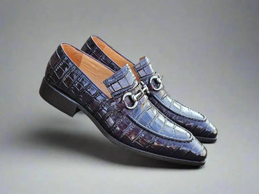 Carrucci Shoes Buckle Loafer Gator Embossed Leather — view 2