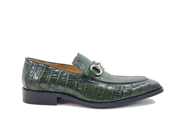 Carrucci Shoes Buckle Loafer Gator Embossed Leather