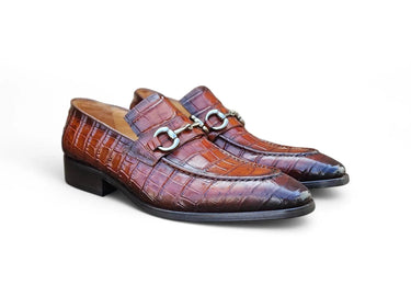 Carrucci Shoes Buckle Loafer Gator Embossed Leather in Whisky
