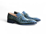 Carrucci Shoes Buckle Loafer Gator Embossed Leather in Olive