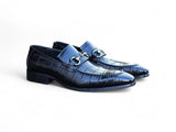 Carrucci Shoes Buckle Loafer Gator Embossed Leather in Black