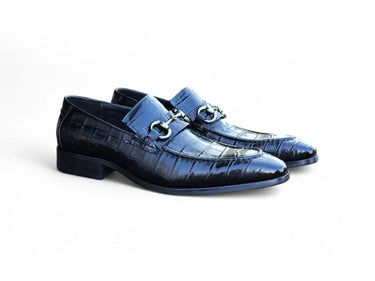 Carrucci Shoes Buckle Loafer Gator Embossed Leather in Black