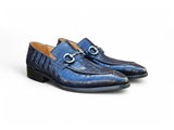 Carrucci Shoes Buckle Loafer Gator Embossed Leather in Navy