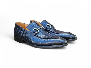 Carrucci Shoes Buckle Loafer Gator Embossed Leather in Navy