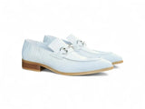 Carrucci Shoes Buckle Loafer Gator Embossed Leather in White
