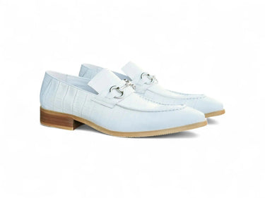 Carrucci Shoes Buckle Loafer Gator Embossed Leather in White