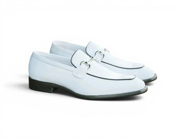 Carrucci Shoes Burnished Calfskin Horsebit Loafer in White