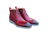 Burnished Calfskin Lace-Up Boot in Burgundy
