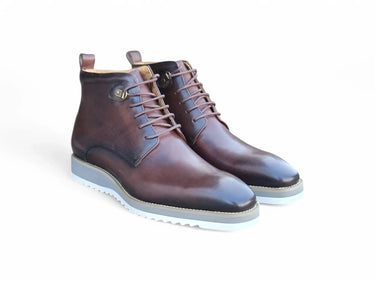 Burnished Calfskin Lace-Up Boot in Chestnut
