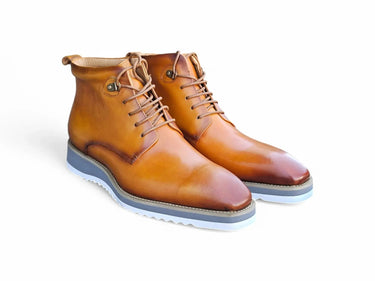 Burnished Calfskin Lace-Up Boot in Cognac