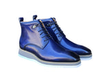 Burnished Calfskin Lace-Up Boot in Navy