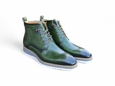 Burnished Calfskin Lace-Up Boot in Green