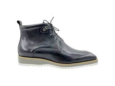 Burnished Calfskin Lace-Up Boot in Black