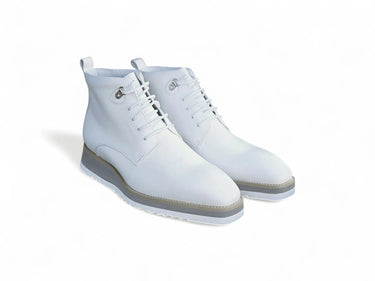 Burnished Calfskin Lace-Up Boot in White