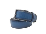 Burnished Calfskin Leather Belt in Sky Silver Buckle
